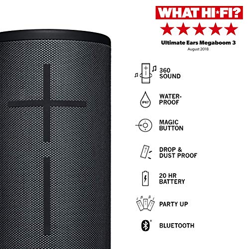 Ultimate Ears Megaboom 3 Altavoz Portátil Inalámbrico Bluetooth, Graves Profundos, Impermeable, Flotante, Conexión Múltiple, Batería de 20 h, color Negro