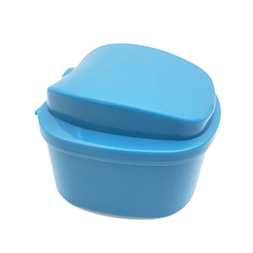ULTNICE Caja de baño para dentadura postiza Caja de baño para dentadura postiza dental con contenedor de red colgante (Azul claro)