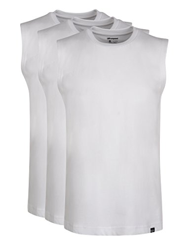 Ultrasport - Camisetas deportivas y de paseo sin mangas para hombre, paquete de 3 unidades, talla L, color blanco