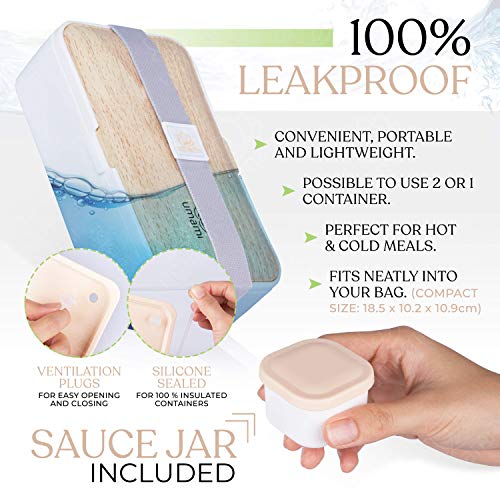 Umami® ⭐ Lunch Box Premium - 1 Recipiente 3 Cubiertos - Tupper Compartimentos Estilo Bento Box Japonés - Porta Alimentos Hermético - Sin Residuos – Microondas y Lavavajillas – Comida En Casa/Trabajo