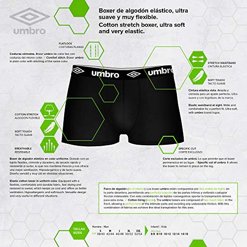 Umbro Set de 5 boxers (5MULTICOLOR) -100% 35% algodón / 65% poliéster -color negro(3)/gris(1)/azul(1) Bóxer, PACK 05 T040-2, L Hombre