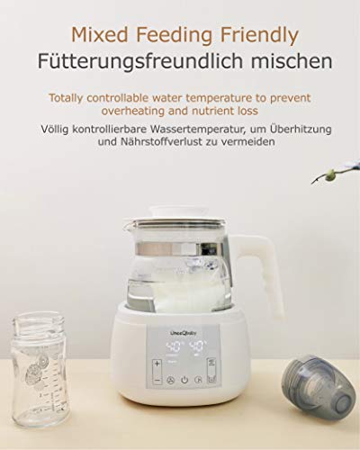 ÜneeQbaby - Hervidor de agua con termostato integrado, para la alimentación de biberón, mantiene la temperatura deseada hasta 24 horas, cristal de borosilicato alto, ENCHUFE DE LA UE