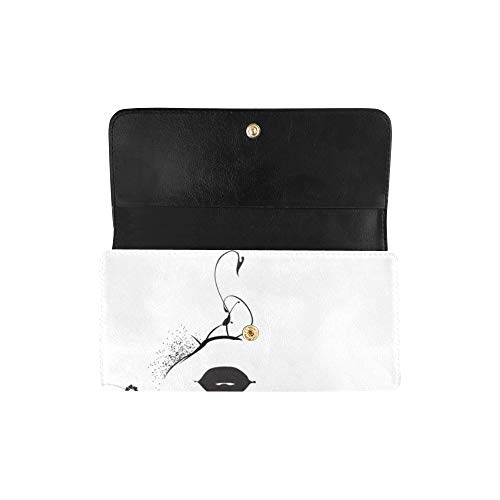Único Personalizado Resumen Mujer Máscara Flores Negro Blanco Mujeres Trifold Monedero Monedero Largo Titular de la Tarjeta de Crédito Caso Bolso