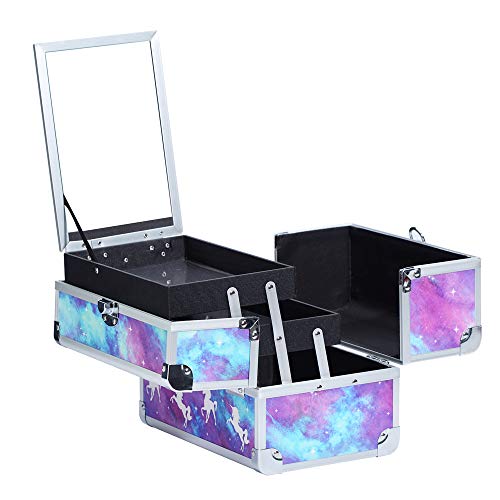 Unicornio Maletín para Maquillaje Profesional Pequeño Vacío con Espejo Luz Portátil Impermeable Caja Neceser Organizador Cosmético Estetica Regalo para Mujer Chica Novia