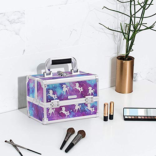 Unicornio Maletín para Maquillaje Profesional Pequeño Vacío con Espejo Luz Portátil Impermeable Caja Neceser Organizador Cosmético Estetica Regalo para Mujer Chica Novia