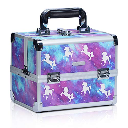 Unicornio Maletín para Maquillaje Profesional Pequeño Vacío con Espejo Luz Portátil Impermeable Caja Neceser Organizador Cosmético Estetica Regalo para Mujer Chica Novia