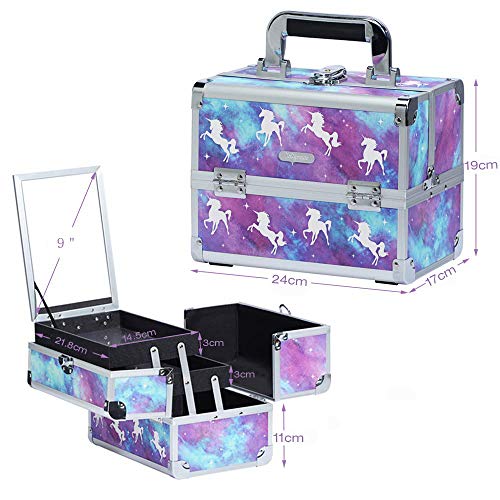 Unicornio Maletín para Maquillaje Profesional Pequeño Vacío con Espejo Luz Portátil Impermeable Caja Neceser Organizador Cosmético Estetica Regalo para Mujer Chica Novia