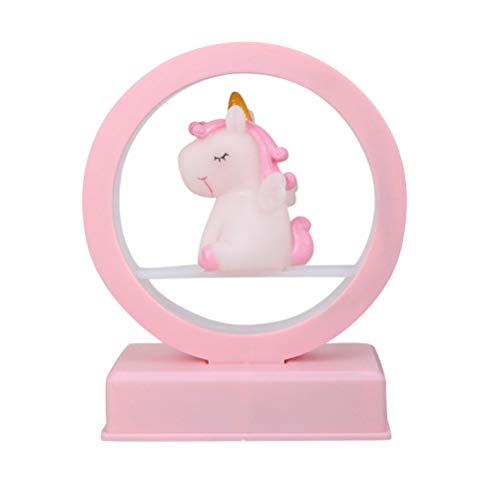 unicornio mesa luz dormitorio decoración música lámpara de noche regalo de cumpleaños para niña sin batería incluida- rosa