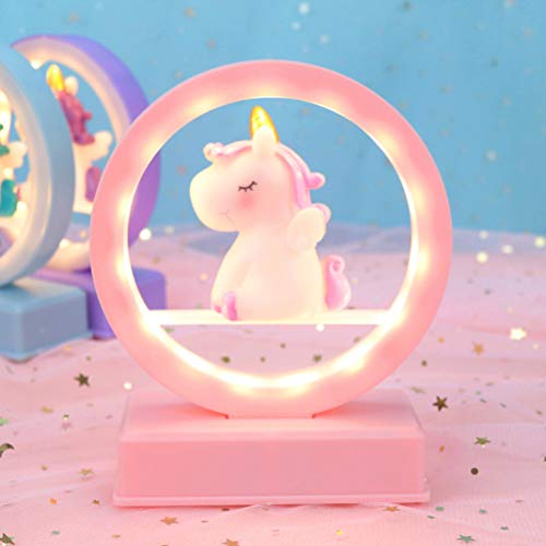 unicornio mesa luz dormitorio decoración música lámpara de noche regalo de cumpleaños para niña sin batería incluida- rosa