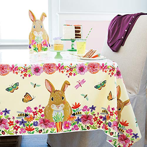 Unique Party - Mantel de Plástico - 2,13 m x 1,37 m - Diseño Floral del Conejito de Pascua (72633)