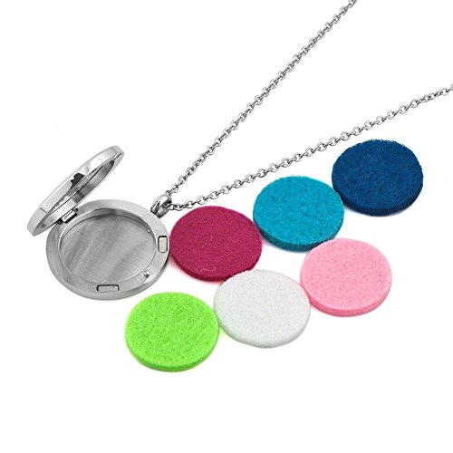 Uniqueen Difusor de aceite esencial para aromaterapia, medallón de copo de nieve, cadena y 12 almohadillas de repuesto