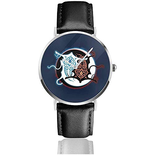 Unisex Business Casual Avatar Legend of Korra Raava Vaatu Relojes Reloj de Cuero de Cuarzo