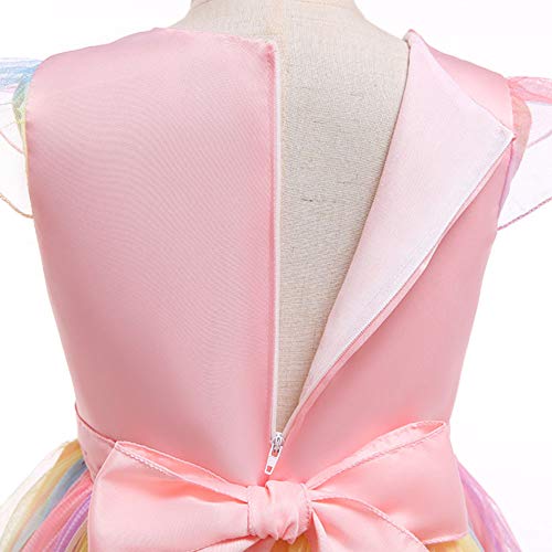 URAQT Disfraz de Princesa, Traje del Vestido Traje de Princesa de la Nieve Vestido Infantil Disfraz de Princesa de Niñas para Frozen Themed Fiesta Cumpleaños Navidad Halloween Arcoiris 140 cm