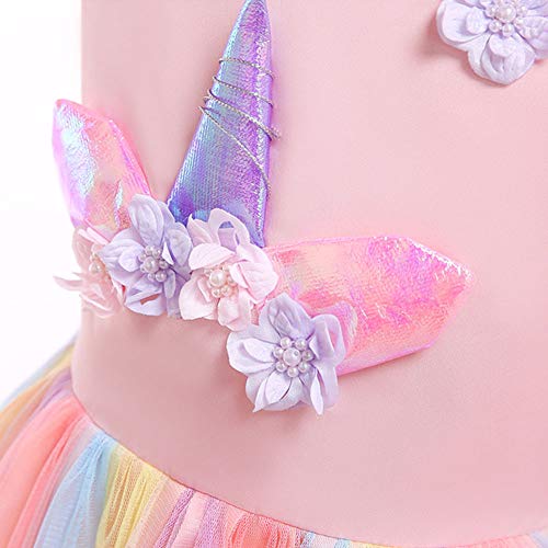 URAQT Disfraz de Princesa, Traje del Vestido Traje de Princesa de la Nieve Vestido Infantil Disfraz de Princesa de Niñas para Frozen Themed Fiesta Cumpleaños Navidad Halloween Arcoiris 140 cm