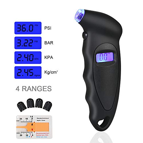 URAQT Manómetro Digital Presión Neumáticos, Manómetro Electrónico de Neumáticos, Medidor de Presión Neumáticos con Pantalla LCD Retroiluminada para Auto,Motocicleta, Bicicleta