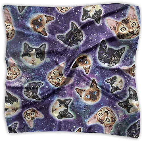 Uridy Pañuelo de raso cuadrado Gatos de galaxia Cabezas de gato en el espacio Galaxy Seda como bandanas ligeras Pañuelo para la cabeza Chal para cuello Chal