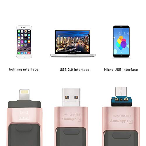 USB 3.0 32 GB Pendrive, Penobon 3 en 1 Memoria Flash USB Lápiz Drive OTG para iPhone, iPad, Android, PC (Oro Rosa)