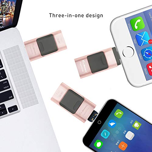 USB 3.0 32 GB Pendrive, Penobon 3 en 1 Memoria Flash USB Lápiz Drive OTG para iPhone, iPad, Android, PC (Oro Rosa)