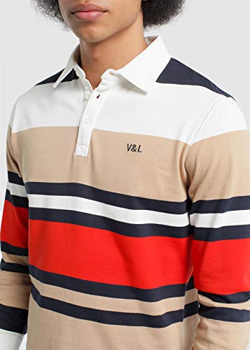 V & L DE VICTORIO & LUCCHINO Camisetas Polo|Marca de Ropa Polo Raya Tejida para Hombre |Tallas Pulgadas |Color Beige|FIT|100% Algodon