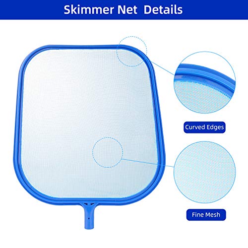 VABNEER Red de Piscina, desnatadora de Hojas de Piscina con Poste de Aluminio de 47 Pulgadas, Red de Malla Fina para Piscina, SPA, bañeras de hidromasaje, pecera, Estanque de jardín (M, Azul)