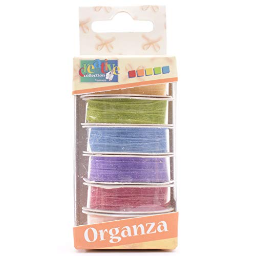 Vaessen Creative Set de Cinta Organza, Primavera, Mix de 6 Colores, x, Bordes Tejidos para Creación de Tarjetas de Pascua, Scrapbooking, Envoltorios de Regalos y más Proyectos de Manualidades, 3mm 2m