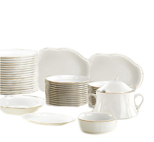 VAJILLA PORCELANA VERSALLES 42 PIEZAS CON FILO DORADO CON GRAN ELEGANCIA Y TOQUE DE DISTINCIÓN