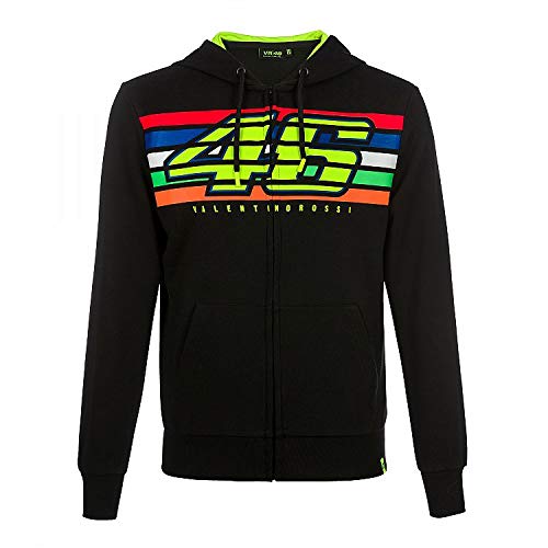 Valentino Rossi Vr46 Classic-Stripes, Full Zip Hoodie Hombre, Negro, M