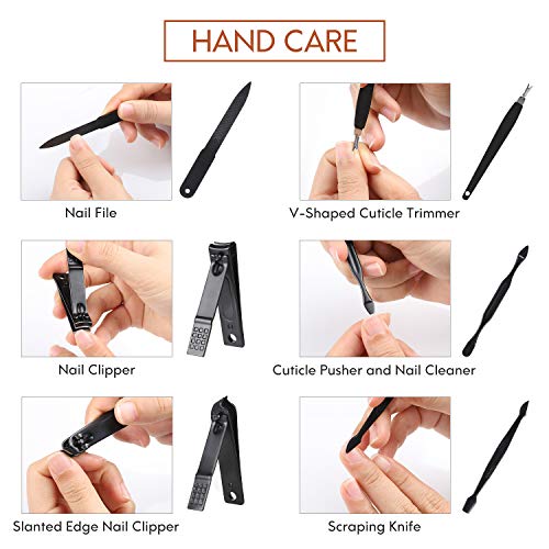 ValueTalks 16 en 1 Set de Cortaúña Kit Manicura profesional acero inoxidable(Negro)