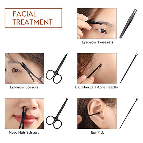 ValueTalks 16 en 1 Set de Cortaúña Kit Manicura profesional acero inoxidable(Negro)