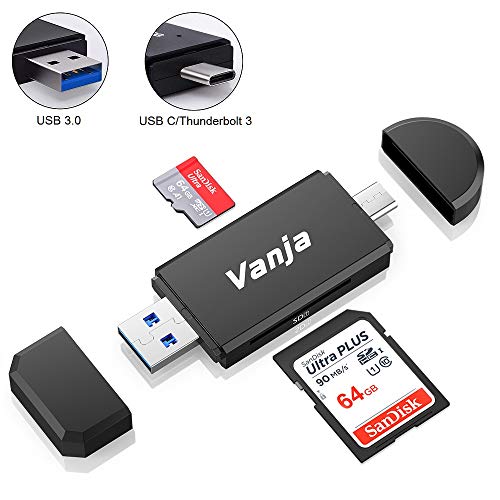 Vanja USB 3.0 Lector de Tarjetas, USB Tipo C SD/MicroSD Lector de Tarjetas Adaptador OTG para MacBook Pro, MacBook, iMac, Samsung S10/S9/S8, Huawei P30/P20/P10/Mate 20/10