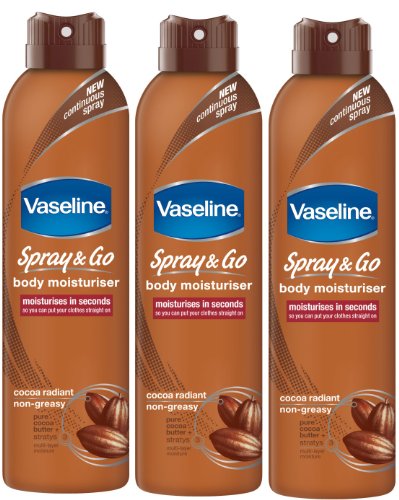 Vaselina Spray & Go crema hidratante de cuerpo cacao radiante – 3 x 190 ml