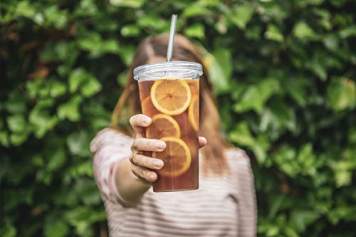 Vasos de Plástico Duro con Tapa y Pajita - Libre de BPA - Incluye Pegatinas Reutilizables y eBook de Coctelería - Set de 4 Vasos plasticos Reutilizables Transparentes de 700 ml - Marfrand