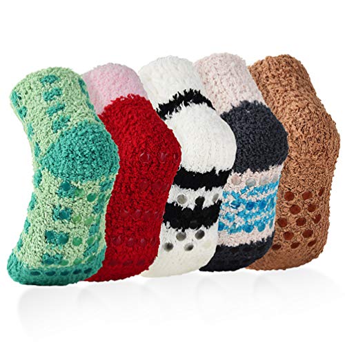 VBIGER Calcetines de Invierno Calcetines de Piso Calientes para Niños y Niñas de 1-3 Años Vellón de Coral Abrigados 5 Pares