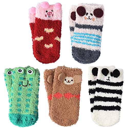 VBIGER Calcetines de Invierno Calcetines de Piso Calientes para Niños y Niñas de 1-3 Años Vellón de Coral Abrigados 5 Pares