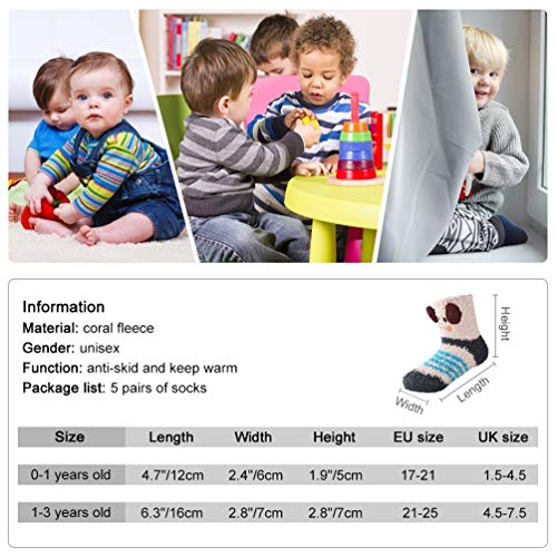 VBIGER Calcetines de Invierno Calcetines de Piso Calientes para Niños y Niñas de 1-3 Años Vellón de Coral Abrigados 5 Pares