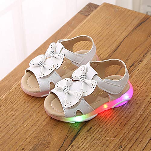 VECDY Zapatillas Bebe Niña, Moda Suave Zapatos 2019 Niños Bebés Niñas Bowknot Llevó La Luz Luminosa Deporte Sandalias Zapatillas De Deporte De Playa Verano Zapatos De Princesa (Blanco,24)