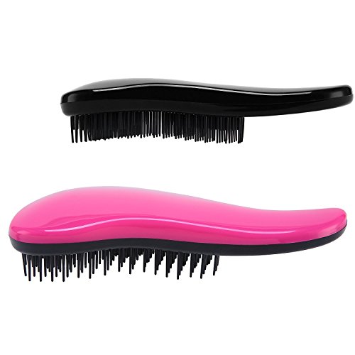 Veewon Desenredado del sistema de cepillo (Rosa y Negro) - A partir del Detangler cepillo de pelo para las mujeres, niñas, hombres y niños-uso como peine o cepillo para el pelo - Uso en fino, grueso, rizado, liso, Mojado, Cabello Seco
