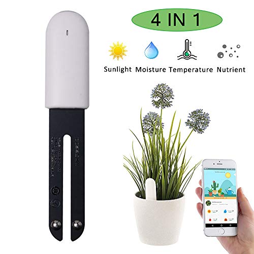 VegTrug Flower Care Medidor de Suelos, Monitor Plantas Inteligente Bluetooth 4 en 1 Probador de Suelo Monitorea Automáticamente los Niveles de Humedad/Fertilidad/Luz/Temperatura-Versión Internacional