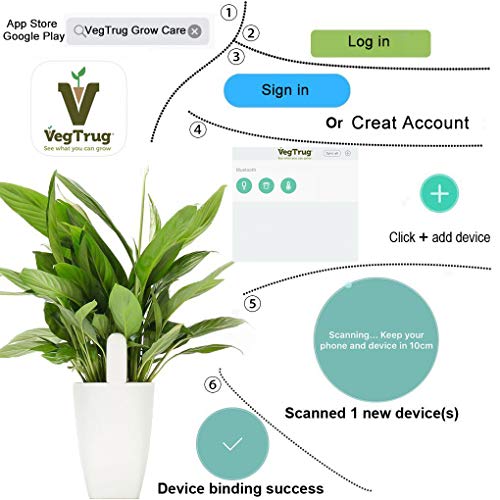 VegTrug Flower Care Medidor de Suelos, Monitor Plantas Inteligente Bluetooth 4 en 1 Probador de Suelo Monitorea Automáticamente los Niveles de Humedad/Fertilidad/Luz/Temperatura-Versión Internacional