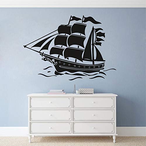 Velero náutico etiqueta de la pared estilo marino decoración del hogar barco pirata cartel de pared extraíble barco de vela vinilo mural etiqueta de la pared decoración A7 57x40cm