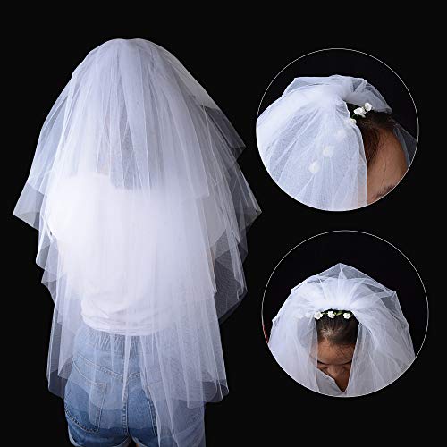 Velo de Novia de Boda Blanco con Peine 4 Capas 40cm 60cm 80cm 90cm + Diadema de Flores Fiesta Despedida de Soltera Disfraz Novia Noche de Gallina