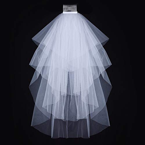 Velo de Novia de Boda Blanco con Peine 4 Capas 40cm 60cm 80cm 90cm + Diadema de Flores Fiesta Despedida de Soltera Disfraz Novia Noche de Gallina