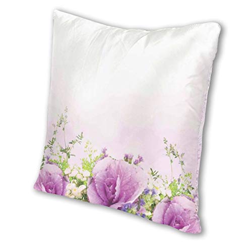 Velvet Soft Decorative Square Accent Throw Pillow Covers Cushion Case,Spring Cabbage Flowers In Fragrant Bouquet with Partially Shaded Color Romance,for Sofa Bedroom Car, 18 x 18 Inches