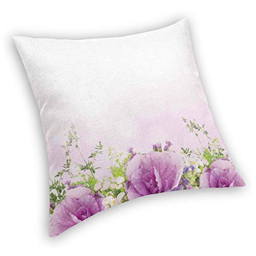 Velvet Soft Decorative Square Accent Throw Pillow Covers Cushion Case,Spring Cabbage Flowers In Fragrant Bouquet with Partially Shaded Color Romance,for Sofa Bedroom Car, 18 x 18 Inches