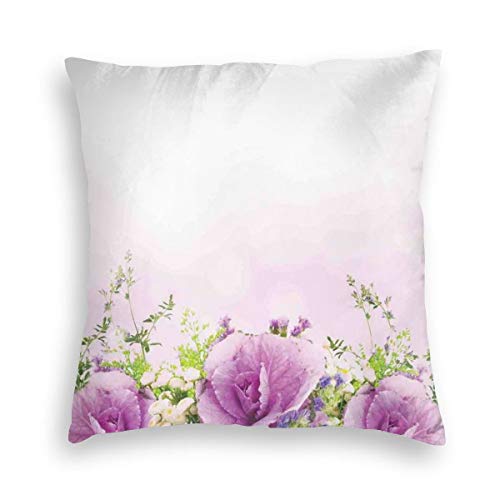 Velvet Soft Decorative Square Accent Throw Pillow Covers Cushion Case,Spring Cabbage Flowers In Fragrant Bouquet with Partially Shaded Color Romance,for Sofa Bedroom Car, 18 x 18 Inches