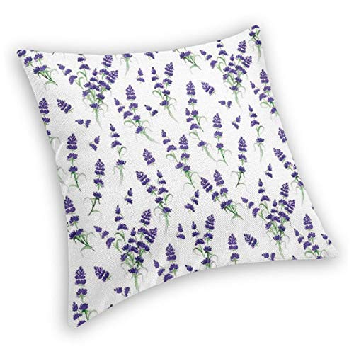Velvet Soft Decorative Square Accent Throw Pillow Covers Cushion Case,Watercolor Lavender Flowering Fragrant Pale Plant Essential Oil Extract Temperate,for Sofa Bedroom Car, 18 x 18 Inches