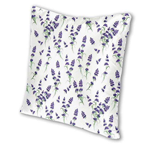 Velvet Soft Decorative Square Accent Throw Pillow Covers Cushion Case,Watercolor Lavender Flowering Fragrant Pale Plant Essential Oil Extract Temperate,for Sofa Bedroom Car, 18 x 18 Inches