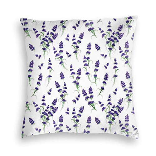 Velvet Soft Decorative Square Accent Throw Pillow Covers Cushion Case,Watercolor Lavender Flowering Fragrant Pale Plant Essential Oil Extract Temperate,for Sofa Bedroom Car, 18 x 18 Inches