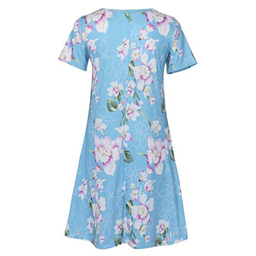 VEMOW Vestido Mujer Mujeres Verano Manga Corta Floral Bolsillos Impresos Vestido de oscilación Ocasional de Sundress(A Cielo Azul,XL)