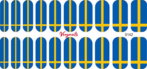 VENGANAILS - Lámina para uñas con bandera de Suecia, bandera de Suecia, alta calidad, colores nacionales, artículo para aficionados al fútbol, autoadhesivo, no importado de Asia